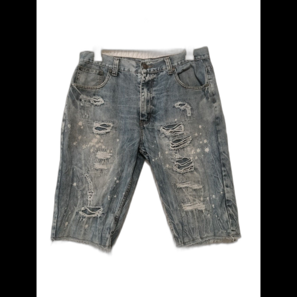 Access Men's Denim Medium Wash Grunge Distressed Shorts Streetwear Y2K Sz 38
